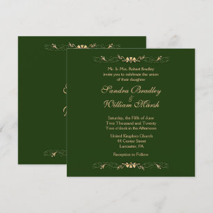 Invitación a la Boda Verde y Dorada de Cazador