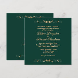 Invitación a la Boda Verde y Dorada de Cazador Sim