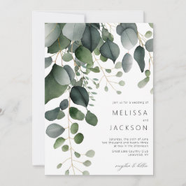 Invitación a la boda verde y eucalipto