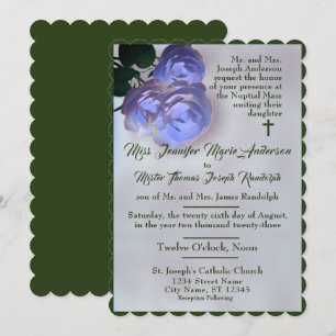Invitación a la boda verde y malva emocional catól