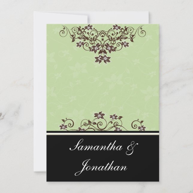 Invitación a la boda verde y marrón chocolate (Anverso)
