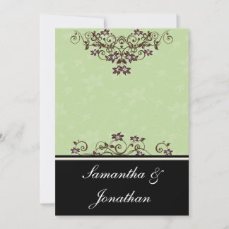 Invitación a la boda verde y marrón chocolate