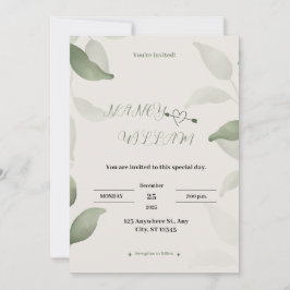 Invitación a la boda verde y negra moderna