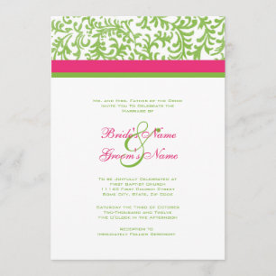 Invitación a la boda verde y rosa