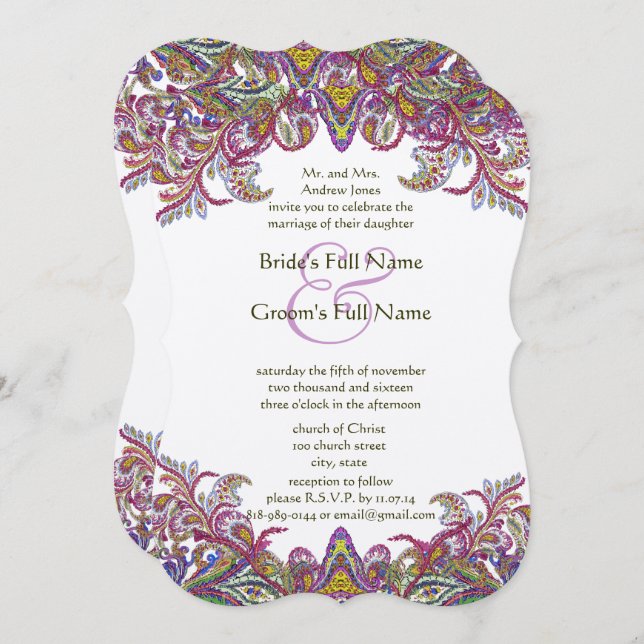 Invitación a la boda verde y rosa (Anverso / Reverso)