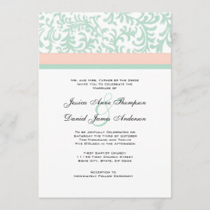 Invitación a la boda verde y rosada en la Casa de 