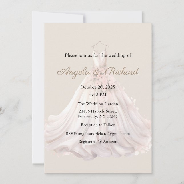 Invitación a la boda, vestido Boda (Anverso)