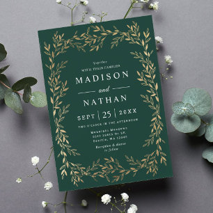Invitación a la boda victoriana con oro floral