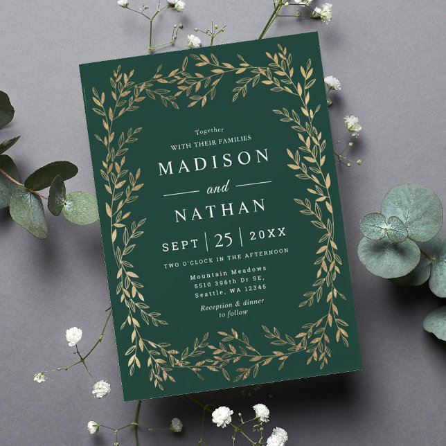 Invitación a la boda victoriana con oro floral (Subido por el creador)