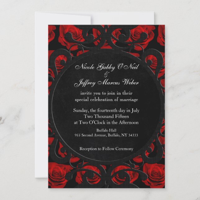 Invitación a la boda victoriana con rosas rojas gó (Anverso)
