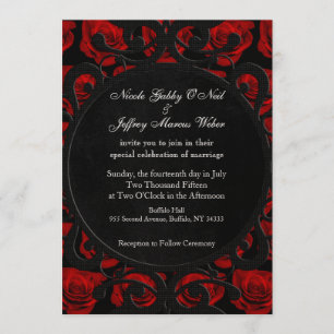 Invitación a la boda victoriana con rosas rojas gó