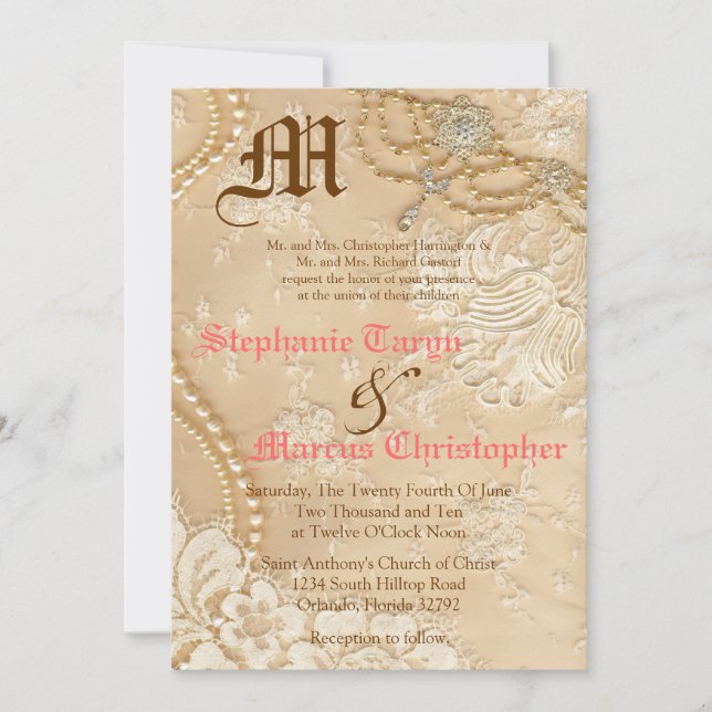 Invitación a la boda victoriana con vinagre en un  (Anverso)