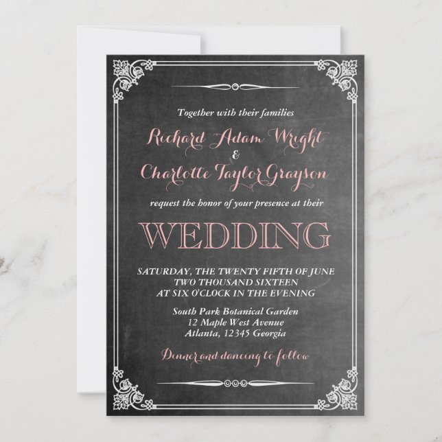 Invitación a la boda victoriana de Chalkboard (Anverso)
