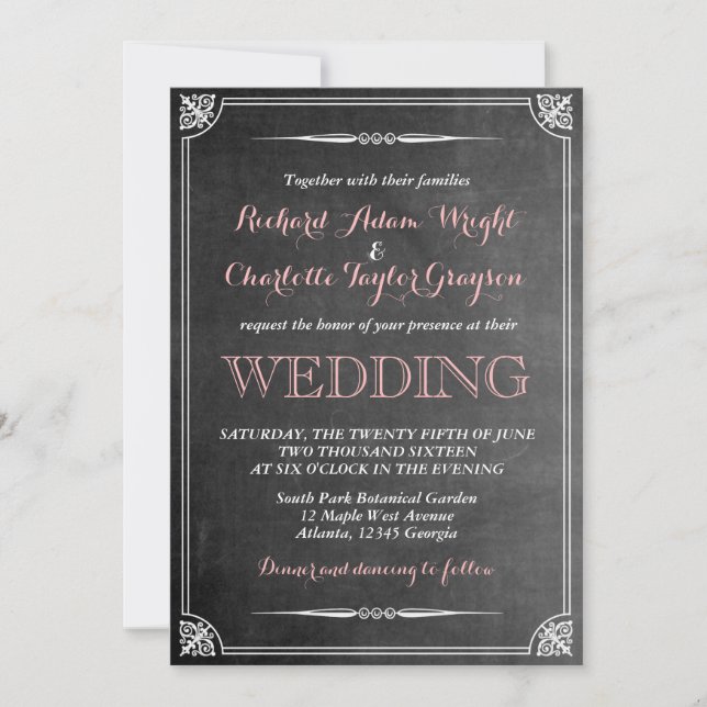 Invitación a la boda victoriana de Chalkboard (Anverso)