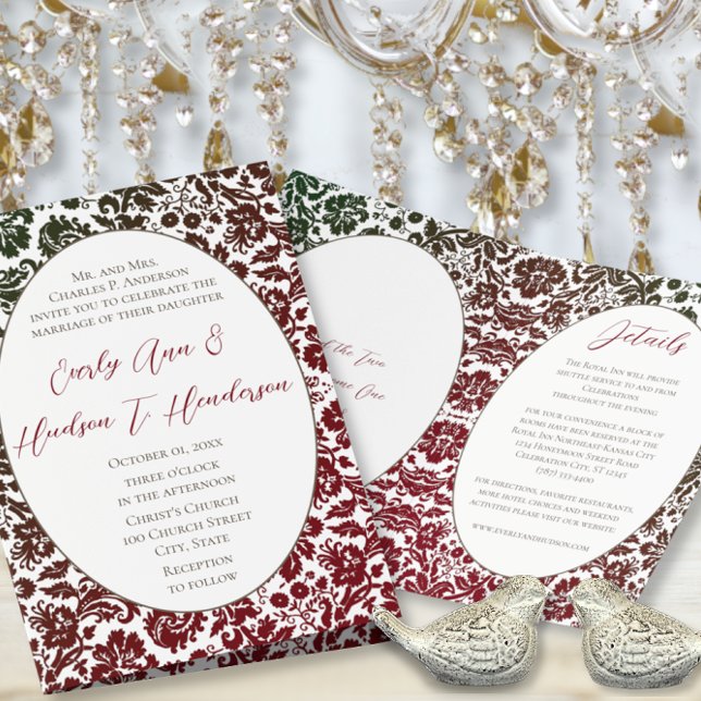 Invitación a la boda victoriana de damasco floral (Subido por el creador)