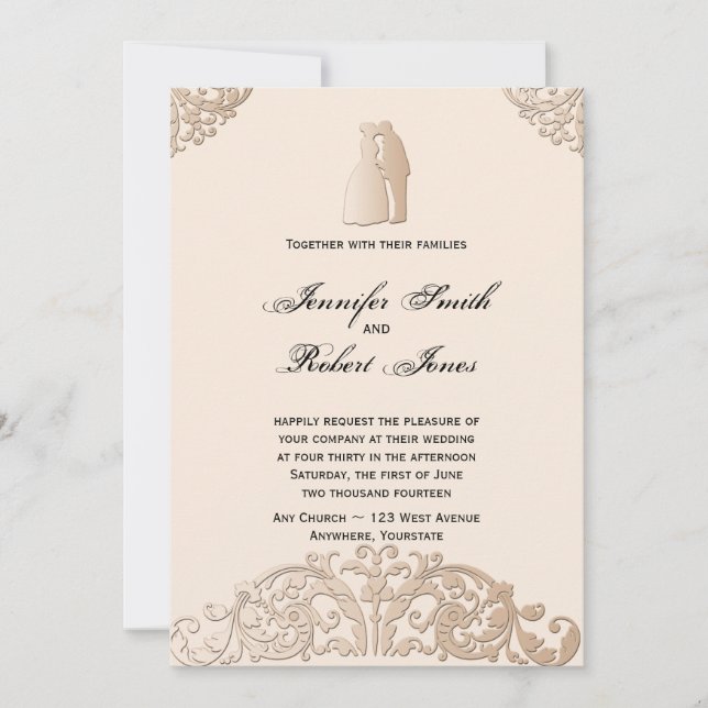 Invitación a la boda victoriana de filigranos de o (Anverso)