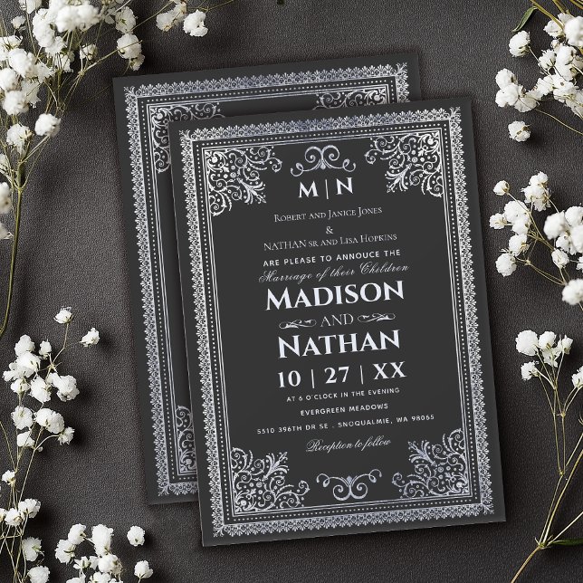 Invitación a la boda victoriana de plata gótica vi (Subido por el creador)