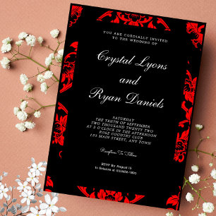 Invitación a la boda victoriana roja y negra