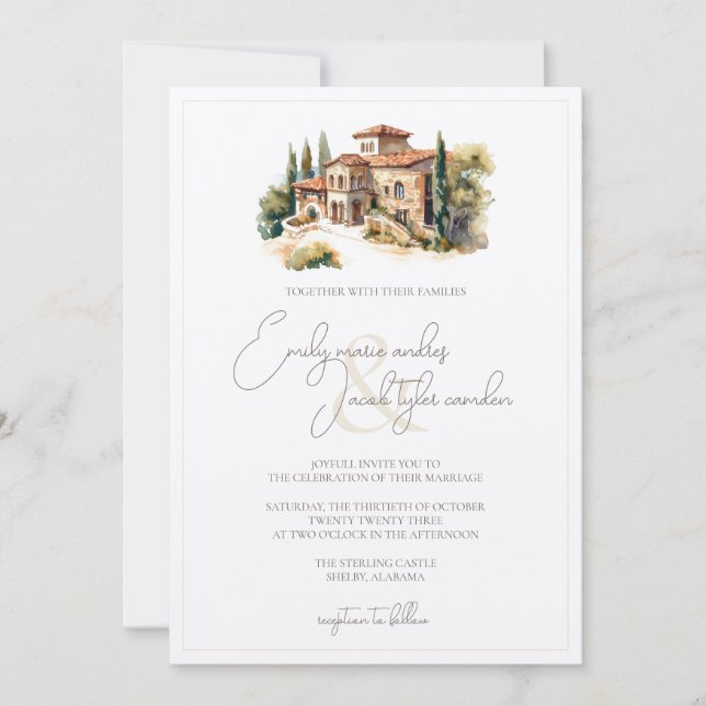 Invitación a la boda - Villa toscana en acuarela (Anverso)