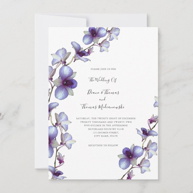 Invitación a la Boda Vina de Orquídea Azul (Anverso)