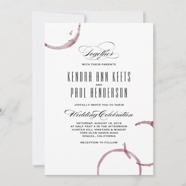 Invitación a la Boda Vineyard de Winery Stains (Anverso)
