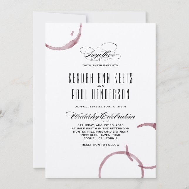 Invitación a la Boda Vineyard de Winery Stains (Anverso)