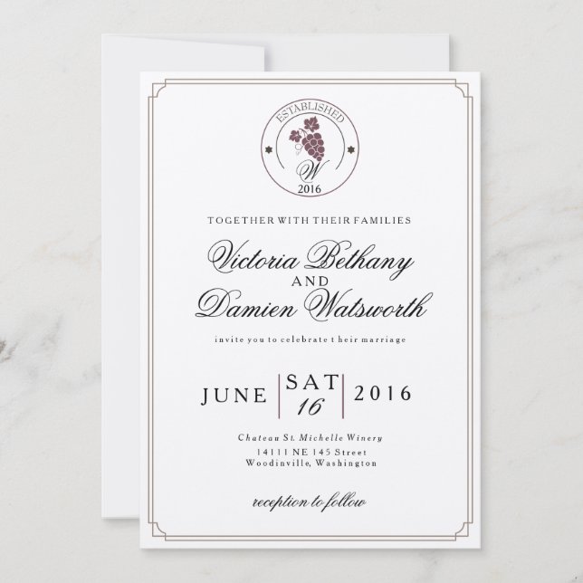 Invitación a la Boda Vineyard Moderna (Anverso)