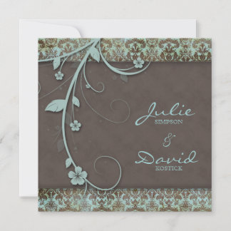 Invitación a la Boda Vintage Azul Floral Marrón
