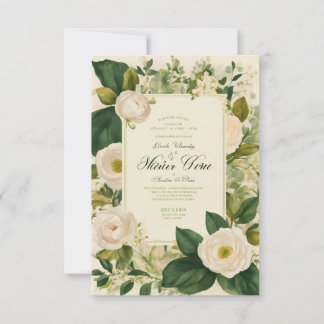 Invitación a la boda vintage con flores blancas