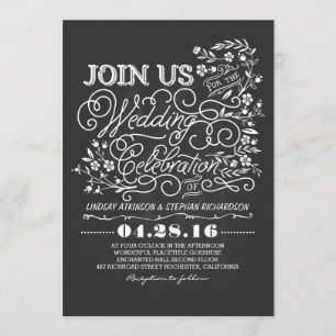 Invitación a la boda vintage floral de Chalkboard