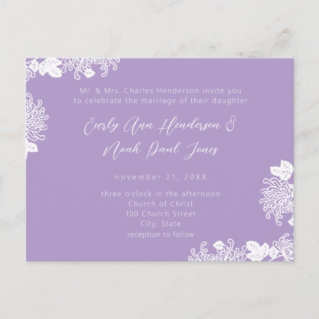 Invitación a la boda Vintage Lilac blanco (Anverso)