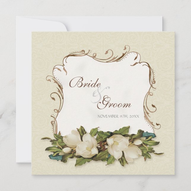 Invitación a la boda Vintage Magnolia Swirls Damas (Anverso)