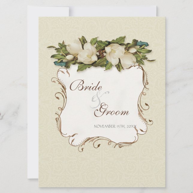 Invitación a la boda Vintage Magnolia Swirls Damas (Anverso)