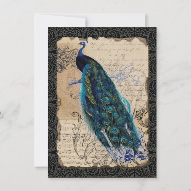 Invitación a la Boda Vintage Peacock (Anverso)