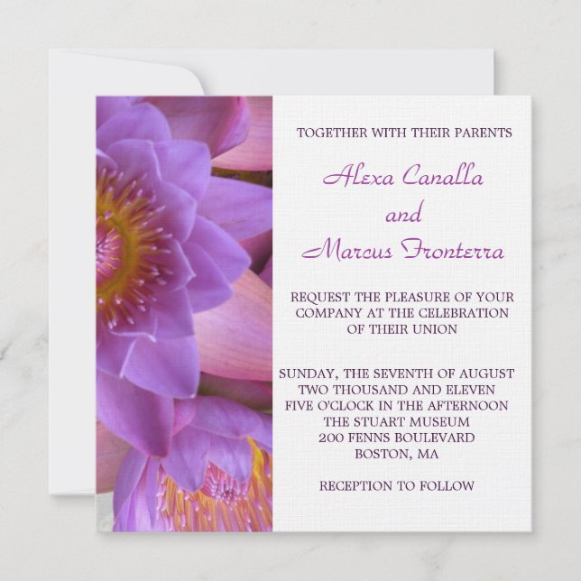 Invitación a la boda violenta de flores moradas de (Anverso)