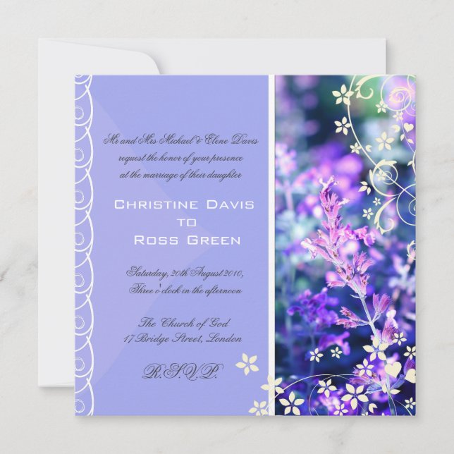 Invitación a la boda violeta de Lavender (Anverso)