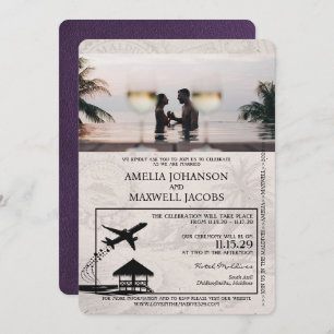Invitación a la boda violeta en Maldivas con pasap