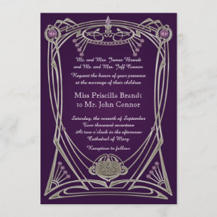 Invitación a la boda violeta y oro