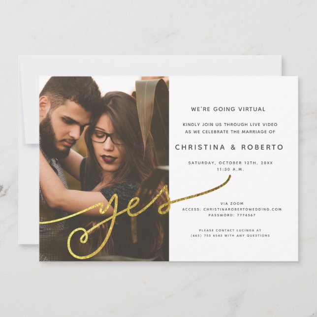 Invitación a la boda virtual con foto geométrica d (Anverso)