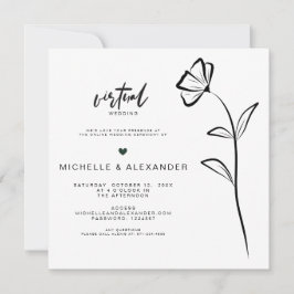 Invitación a la boda virtual de Floral blanca negr