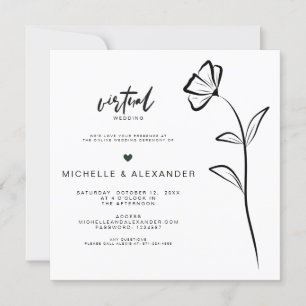 Invitación a la boda virtual de Floral blanca negr
