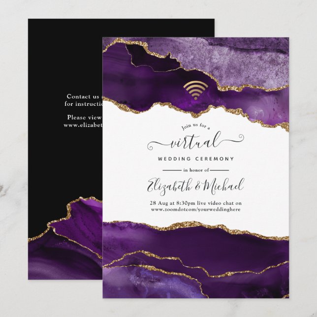 Invitación a la boda virtual de Purple y Gold Agat (Anverso / Reverso)