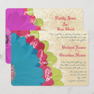 Invitación a la boda Vivid Coral Lime & Grape Gerb