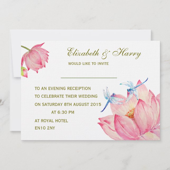 Invitación a la boda Vuelos rosados Lotus y Blue D (Reverso)