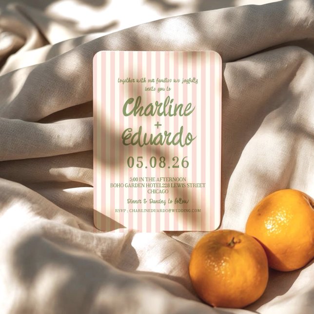 Invitación a la Boda Whimsical Pink Pastel Striped (Subido por el creador)