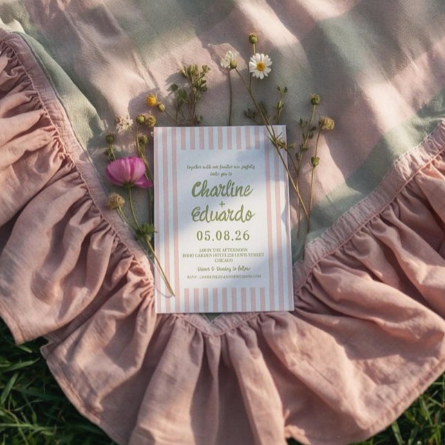 Invitación a la Boda Whimsical Pink Pastel Striped (Subido por el creador)