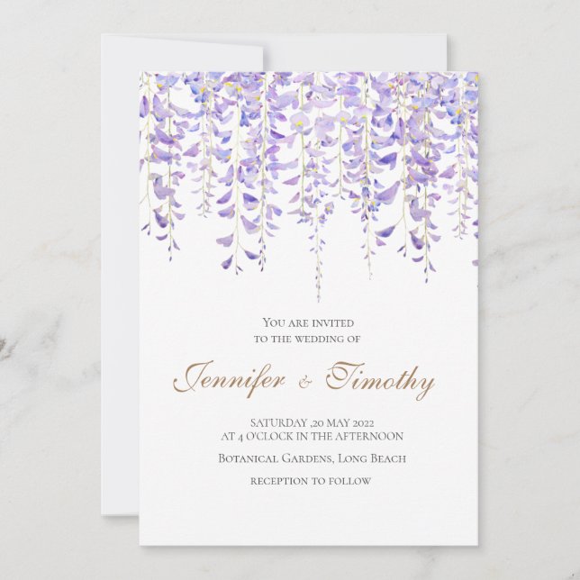 Invitación a la boda Wisteria púrpura botánica (Anverso)