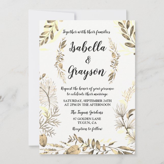 Invitación a la boda Wreath Wreath Garden Golden L (Anverso)