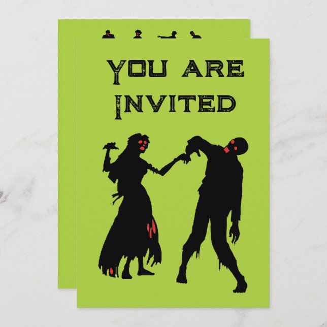 Invitación a la boda zombie de Halloween verde (Anverso / Reverso)