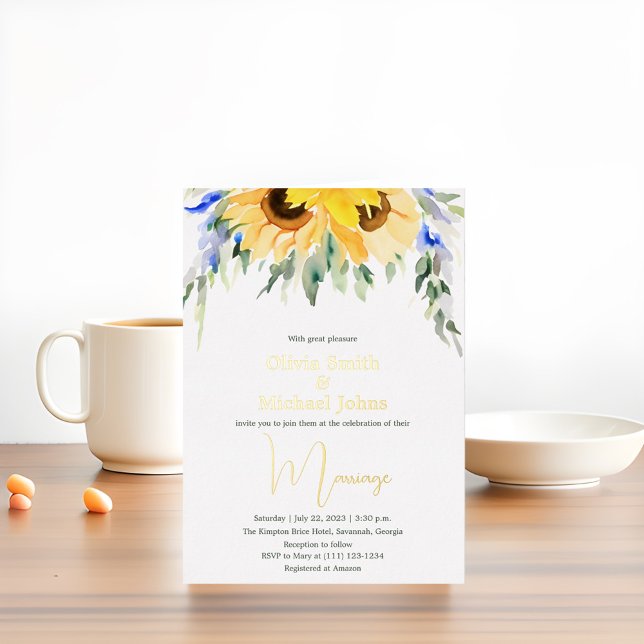 Invitación a la Boho Boda de Oro Sunflower Waterco (Subido por el creador)